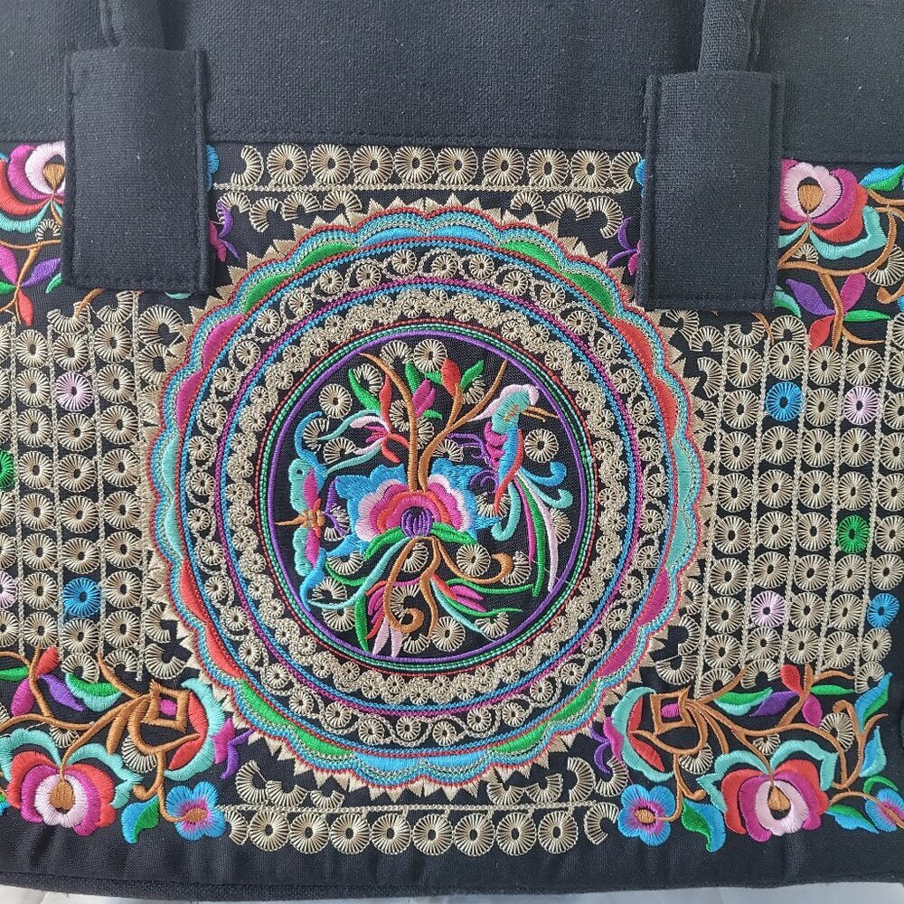 Floral Embroider Ethnic Ladies Large Tote/Shoulder Bag with Wooden Beading